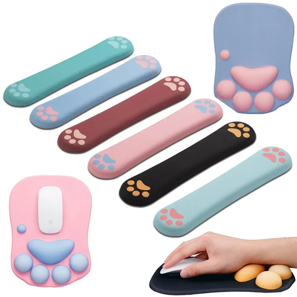 Ergonomic 3D Cat Paw Mouse Pad with Wrist Rest Non-Slip PU Base Pain Relief for Gaming Office Keyboard Hand Support Mousepad