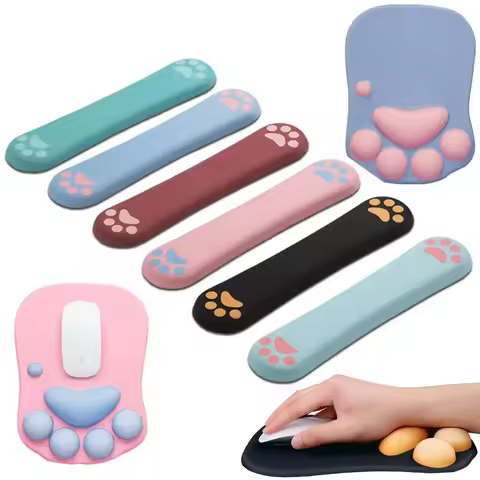 Ergonomic 3D Cat Paw Mouse Pad with Wrist Rest Non-Slip PU Base Pain Relief for Gaming Office Keyboard Hand Support Mousepad