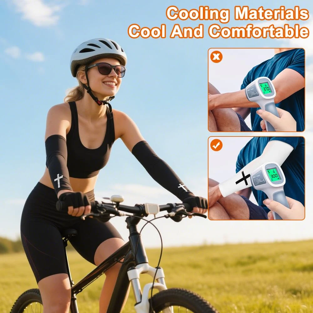 1/2/3Pairs UPF50+ UV Block Arm Sleeves with Cross Logo, Seamless Stretchy Cooling Arm Cover, Moisture Wicking Sleeve for Outdoor