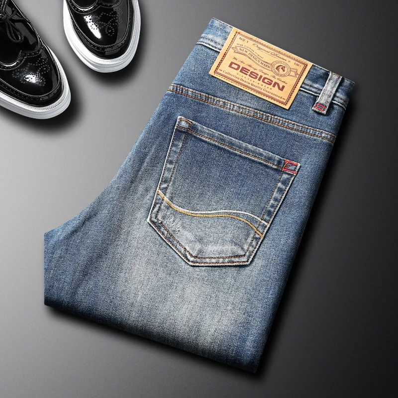 

Мужская одежда - осенне-зимние новые джинсы, элитные модные трендовые длинные усы, брюки с девятью точками, тонкие прямые брюки