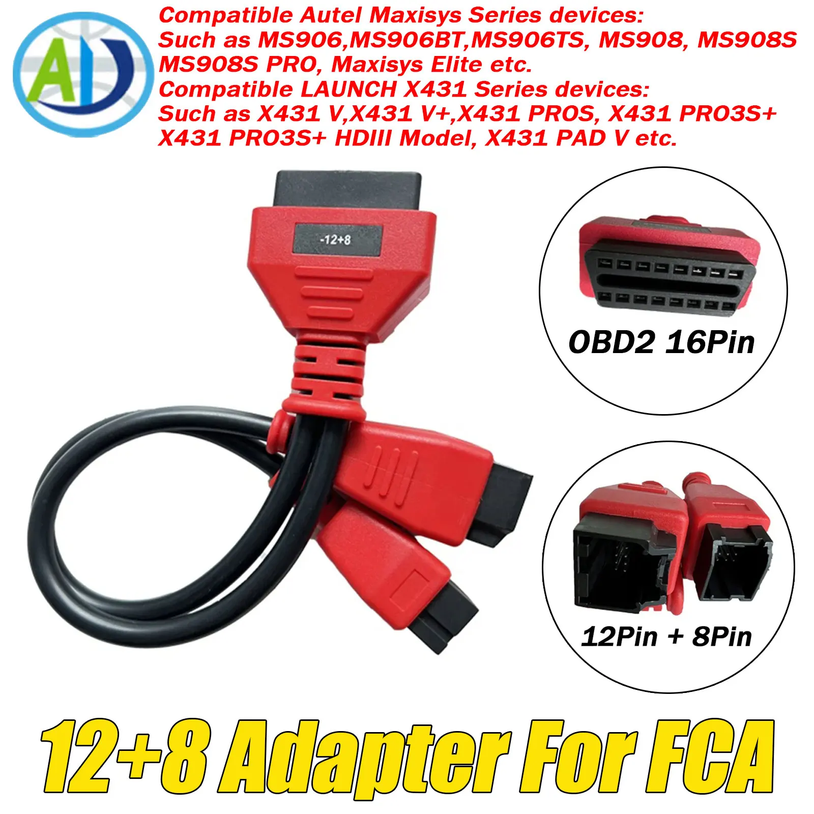 

For Chrysler FCA OBD2 Dagnostic Cable 12Pin+8Pin OBD2 Adapter Cable For Jeep/Dodge/Fiat For Autel MaxiSys/IM608 For Launch X431V