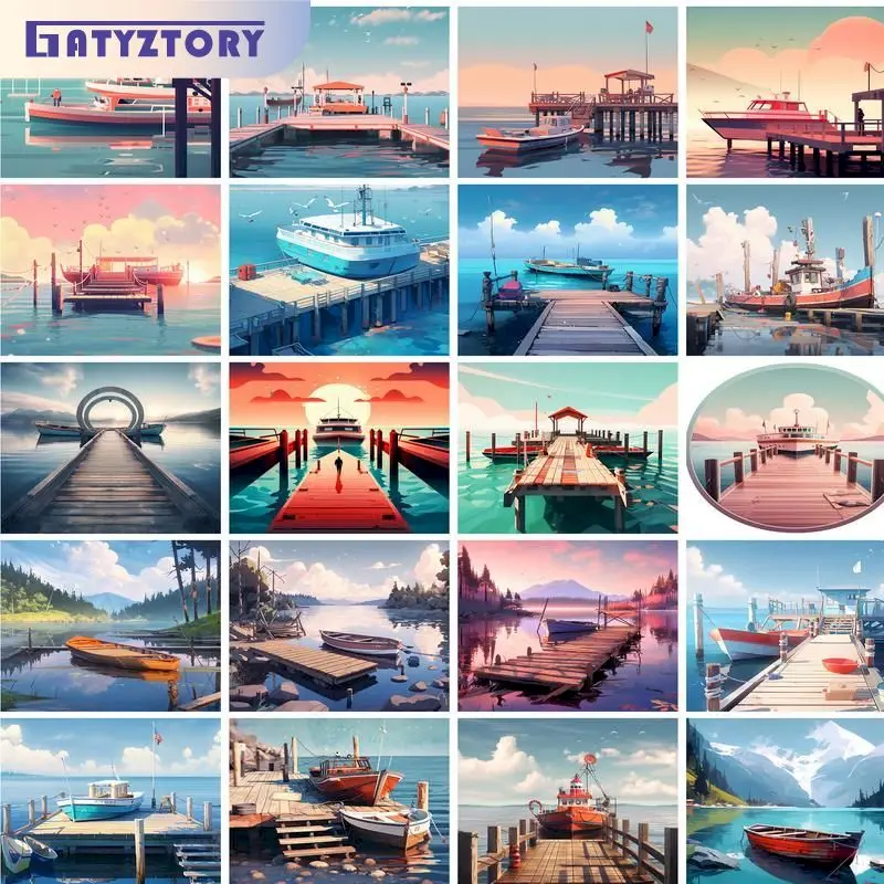 

GATYZTORY Acrylic Paint By Numbers For Adults Ship Landscape Drawing On Number Diy Crafts Wall Decor Gift Coloring With Number A