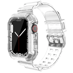 Case+Strap For Apple Watch Band 41mm 45mm 40mm 44mm 42mm/38mm Accessories Soft Silicone Transparent Bracelet iWatch 5 4 3 SE 6 7