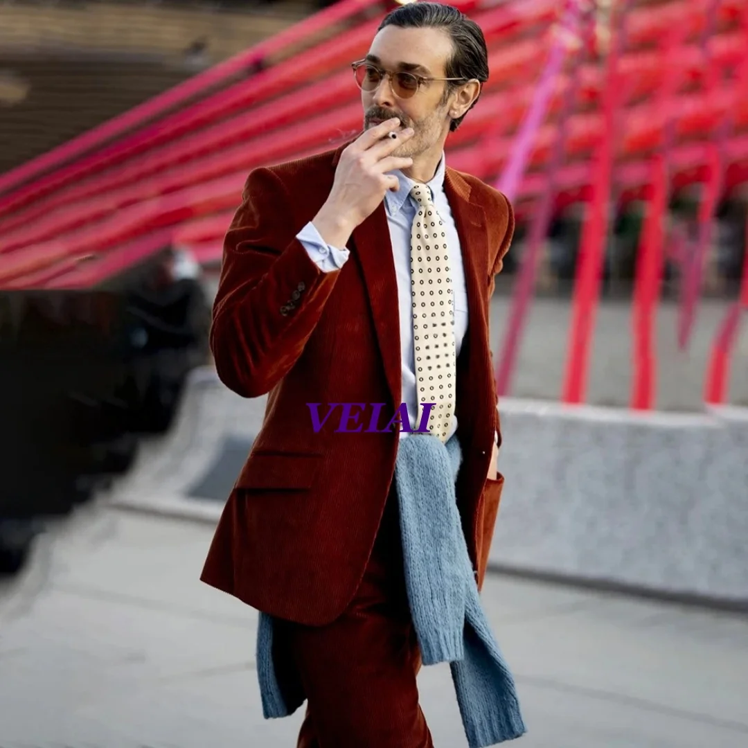 

Мужской костюм на заказ: вельветовый, однобортный, с отложным воротником, приталенный, 2 предмета (пиджак и брюки), высокое качество, для повседневной носки