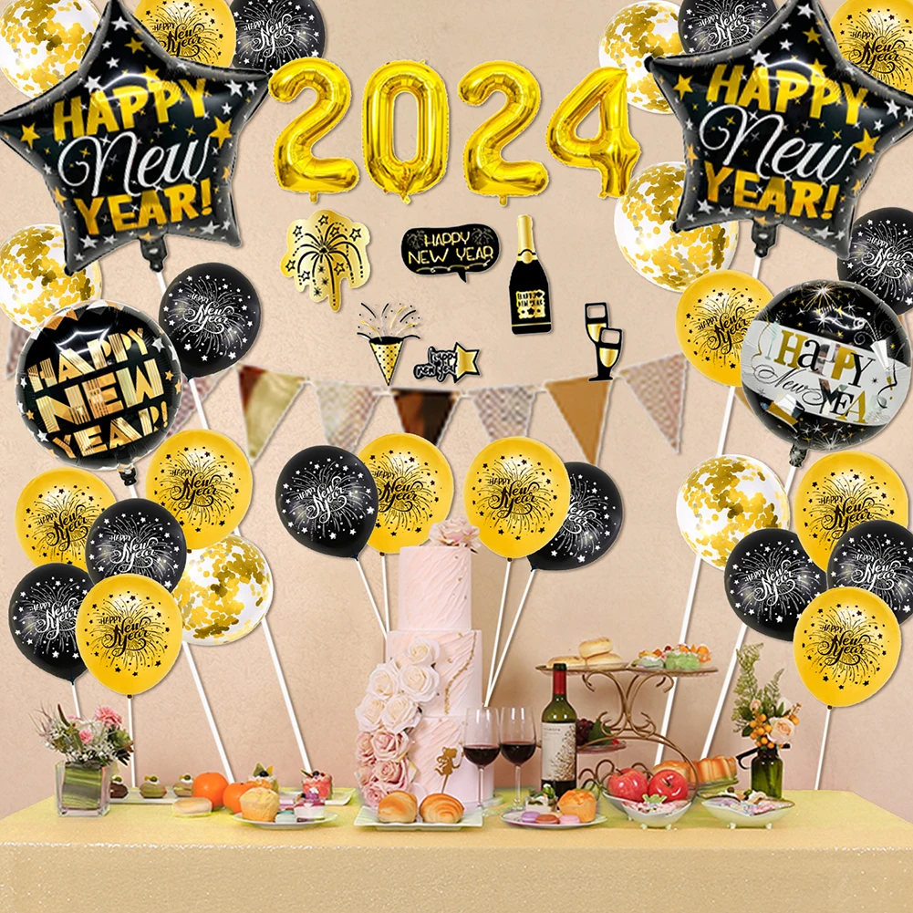 YOUZI 2024 Happy New Year Decorations Foil Balloons Party Supplies For 2024 New Years Eve Party Decoration