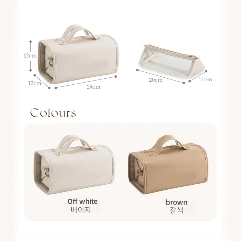 Leather Large Capacity Travel Cosmetic Bag Portable Women Makeup Case Waterproof Multifunctional Toiletry Organizer Storage Bag