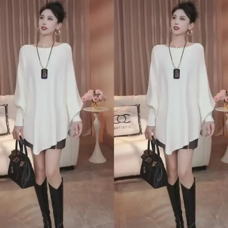 2025 خريف شتاء جديد إمرأة تصميم الأزياء كيب الخفافيش كم سترة قمم فضفاضة عارضة الراحة الدافئة الغربية محبوك سترة معطف #4