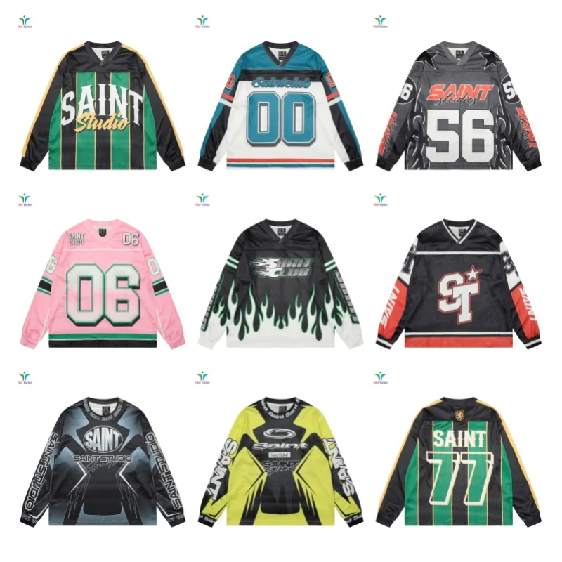 

25SS Разноцветная футболка из джерси SAINT высшего качества, дышащая спортивная футболка большого размера с длинными рукавами SAINT