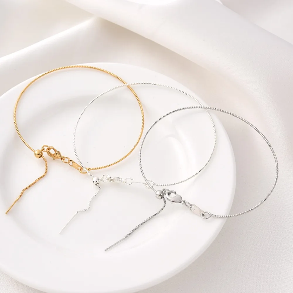 

Copper-plated Thick Silver-white Gold Pattern Beaded Universal Bracelet with Extension Chain, Extendable White Gold Bracelet