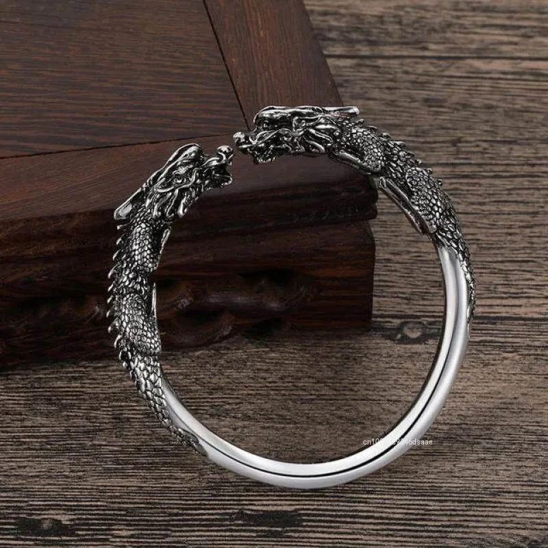 Stainless Steel Nordic Double Dragon Head Bracelet for Men Punk Mesh Chain Animal Bracelet Hip Hop Rock Trend Couple Jewelry