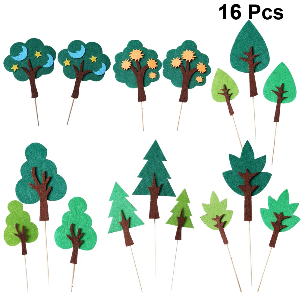 

16pcs Small Tree Cake Flags 6 Designs Forest Series Cake Toppers For Christmas Party Dessert Decor Cupcake Ice Cream Picks