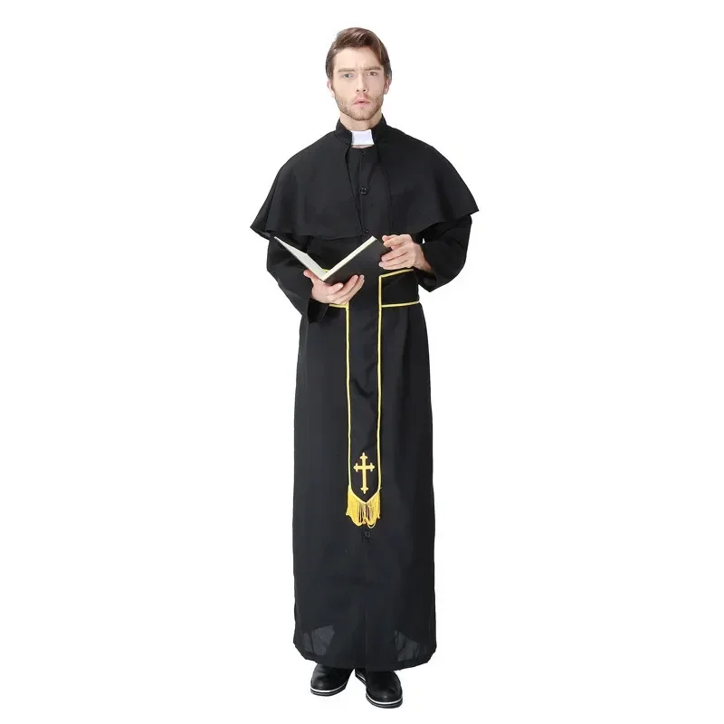 Halloween Priest Monk Robe Godfather Missionary Church Clergyman Costume