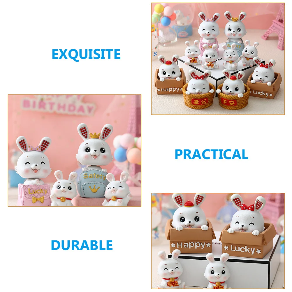 

4pcs Cartoon Rabbit Figurines Resin Bunny Decor Desktop Garden Micro Landscape Ornament Small Zodiac Rabbit Statues Tiny