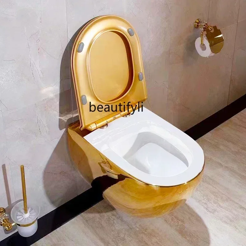 D33Gold toilet wall-mounted suspended toilet local tyrant gold and silver hidden water tank toilet