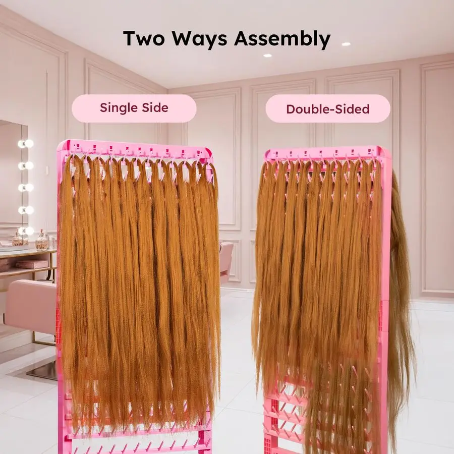 Braiding Rack 280 Pegs, 2Sided Braiding Hair Rack for Braiders, Standing with Wheels, Pink Hair Separator for Stylists