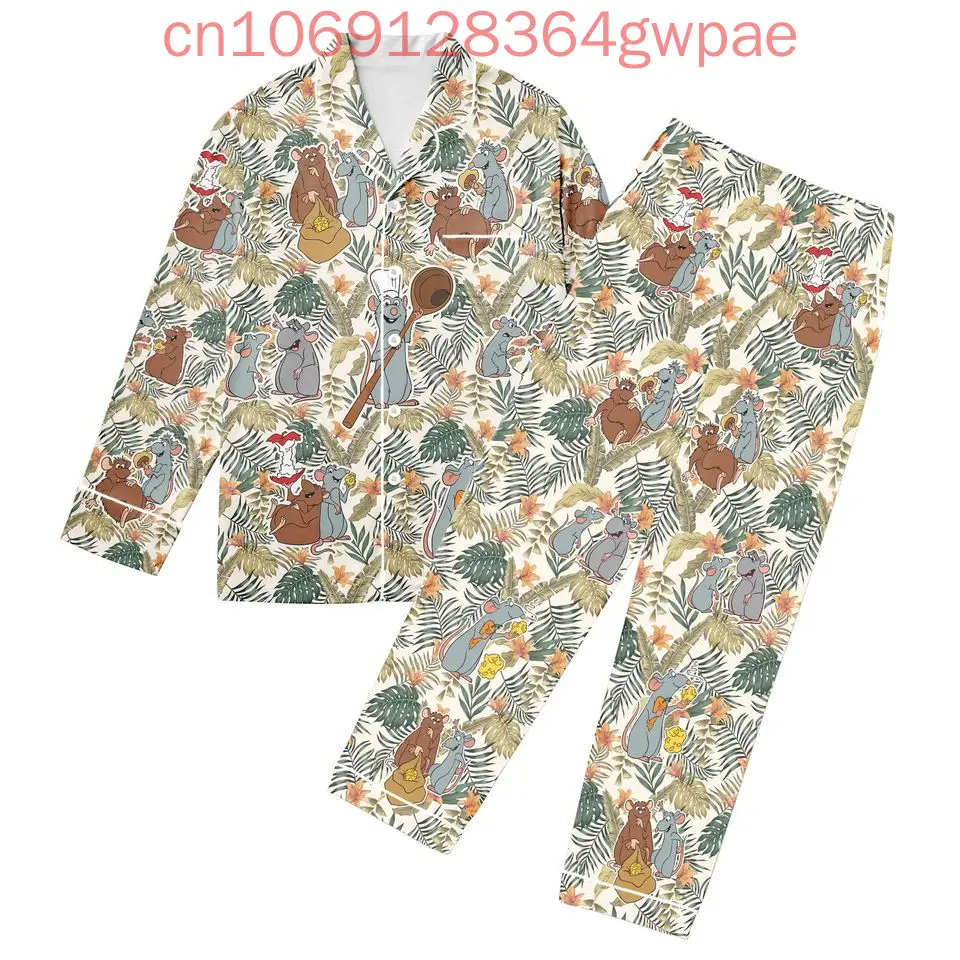 2025 New Disney Ratatouille Pajama Set Disney Halloween Casual Men's and Women's Long Sleeve Shirt Pajama Set