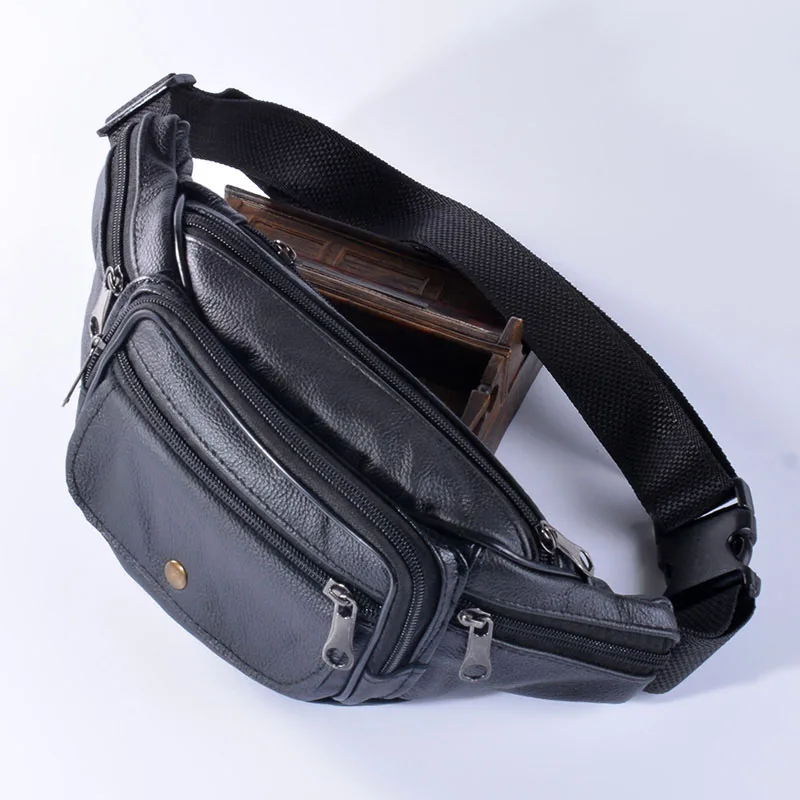 Men Geniune Leather Waist Bags Fanny Packs  Retro Belt  Cell Phone Purse for Male  Fashion Travel Pouch