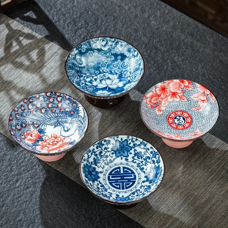 

Винтажная сине-белая китайская чайная тарелка с высокими ножками, блюдо с фруктами, керамический поднос для закусок, десертов