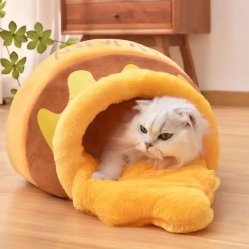 Autumn And Winter Semi-closed Warm Cute Cat Kennel Dog Kennel Vini Bear Plush Honey Pot Pet Nest Export Cat Nest