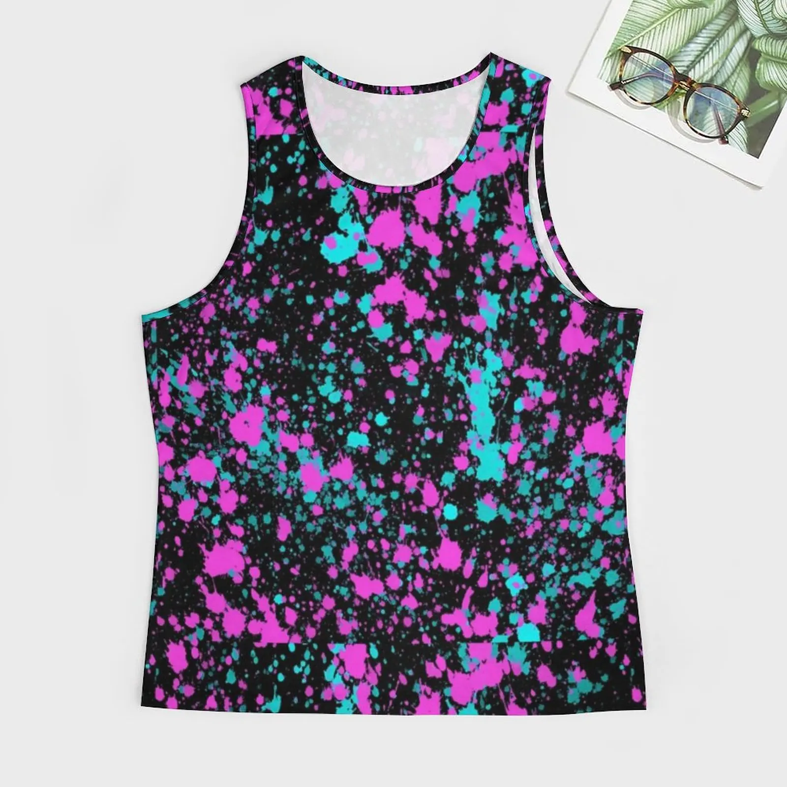 Neon Paint Splatter Tank Top Males Pink And Blue Sportswear Tops Daily Gym Design Sleeveless Vests 3XL 4XL 5XL