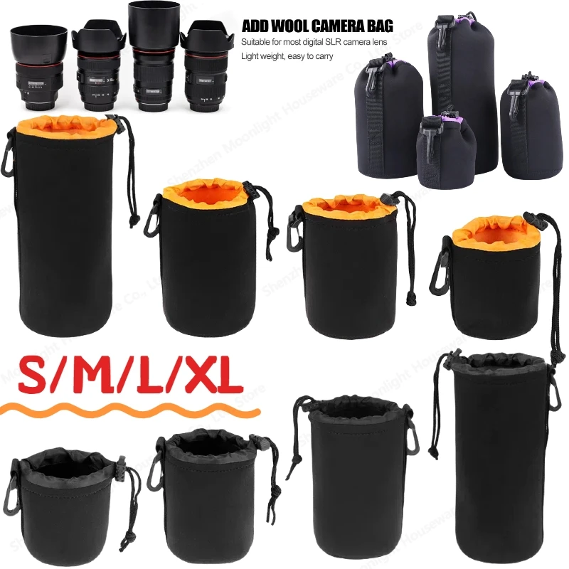 Neoprene Waterproof Camera Lens Pouch Bag Video Lens Soft Drawstring Protector Case For Canon Sony for Most Digital SLR Camera