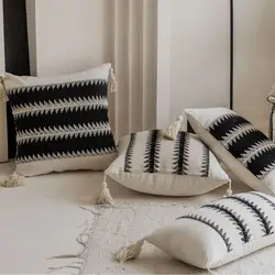 Black White Jacquard Crochet Pillow Covers Decorative American Style Tassels Pillows Decor Home 60X60 Large Size Pillow Case