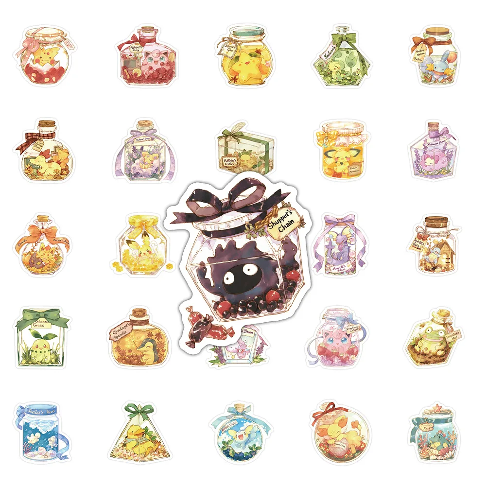 59 pçs garrafa de vidro pokémon adesivos dos desenhos animados pvc decalques brinquedos diy decoração à prova dwaterproof água skate bagagem telefone geladeira presentes do carro