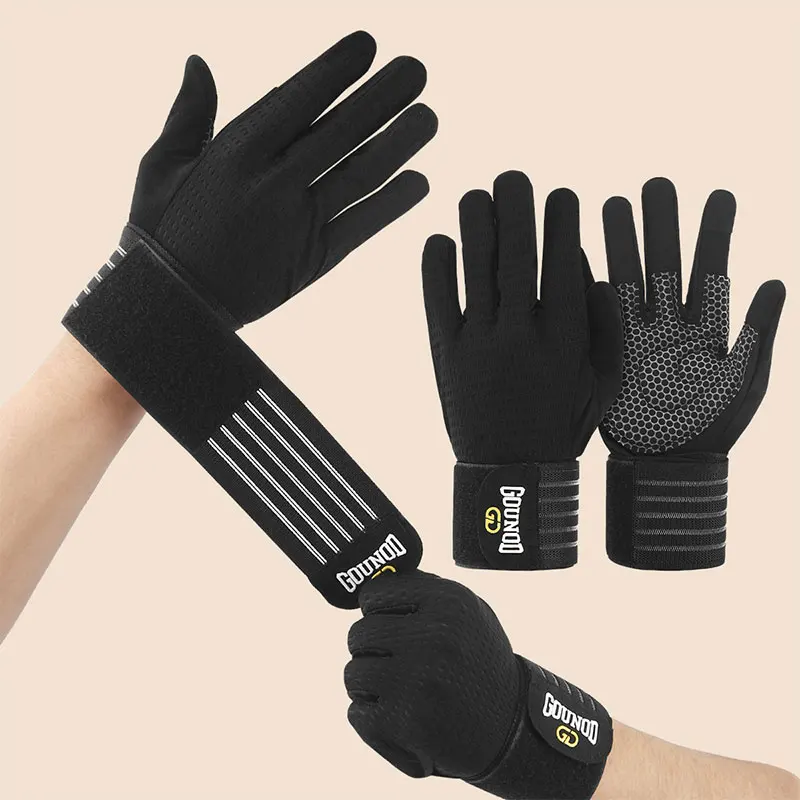 2PC Full-finger Fitness Gloves Sports Breathable Wristbands Wear-resistant Barbell Equipment Weightlifting Iron Sports Gloves