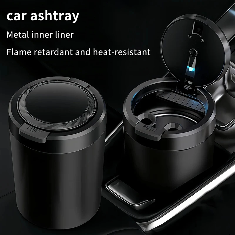 Car Ashtray With LED Light Universal Alloy Ash Tray Car Retardant Cigarette Holder Ash Tray Automotive Supplies 1PC