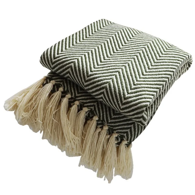 Multi-color Woven Throw Blanket with Tassels Decorative Couch Cover Practical Housewarming Gift for Bedroom Sofa