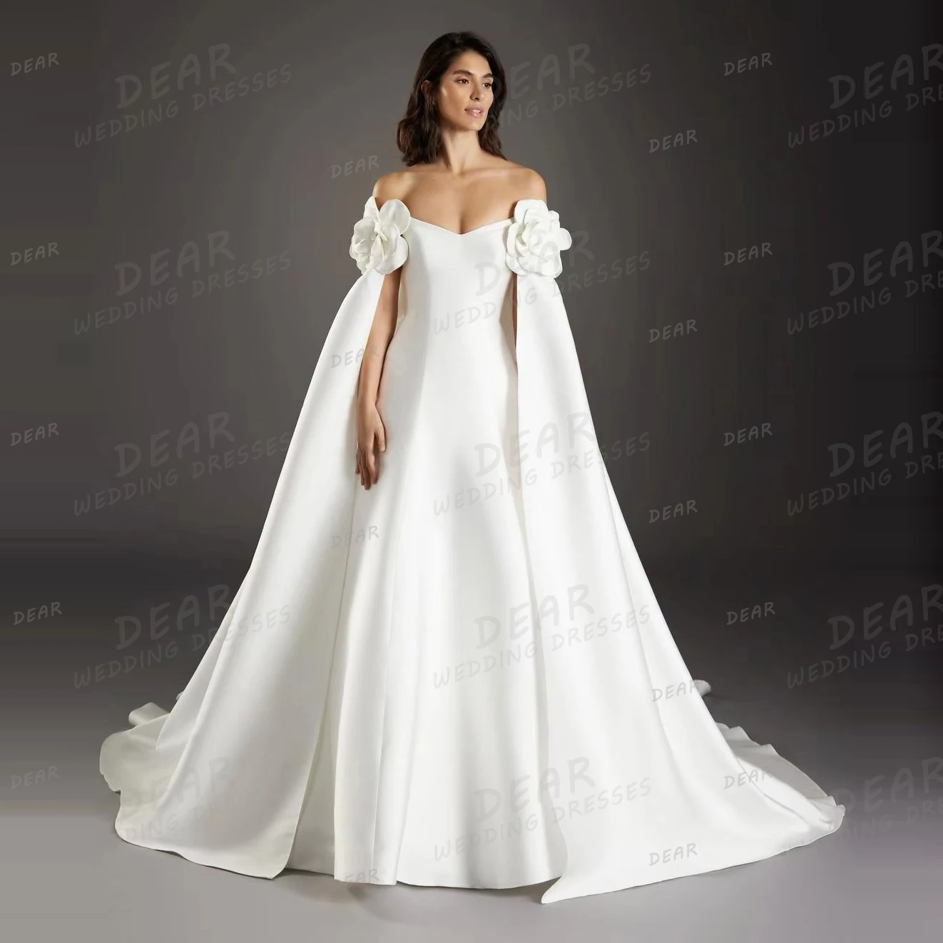 Simple A Line 2025 Wedding Dresses Woman's 3-D Flowers Sexy Sleeveless Off Shoulder Shawl Bride Gowns Formal Vestidos De Novia