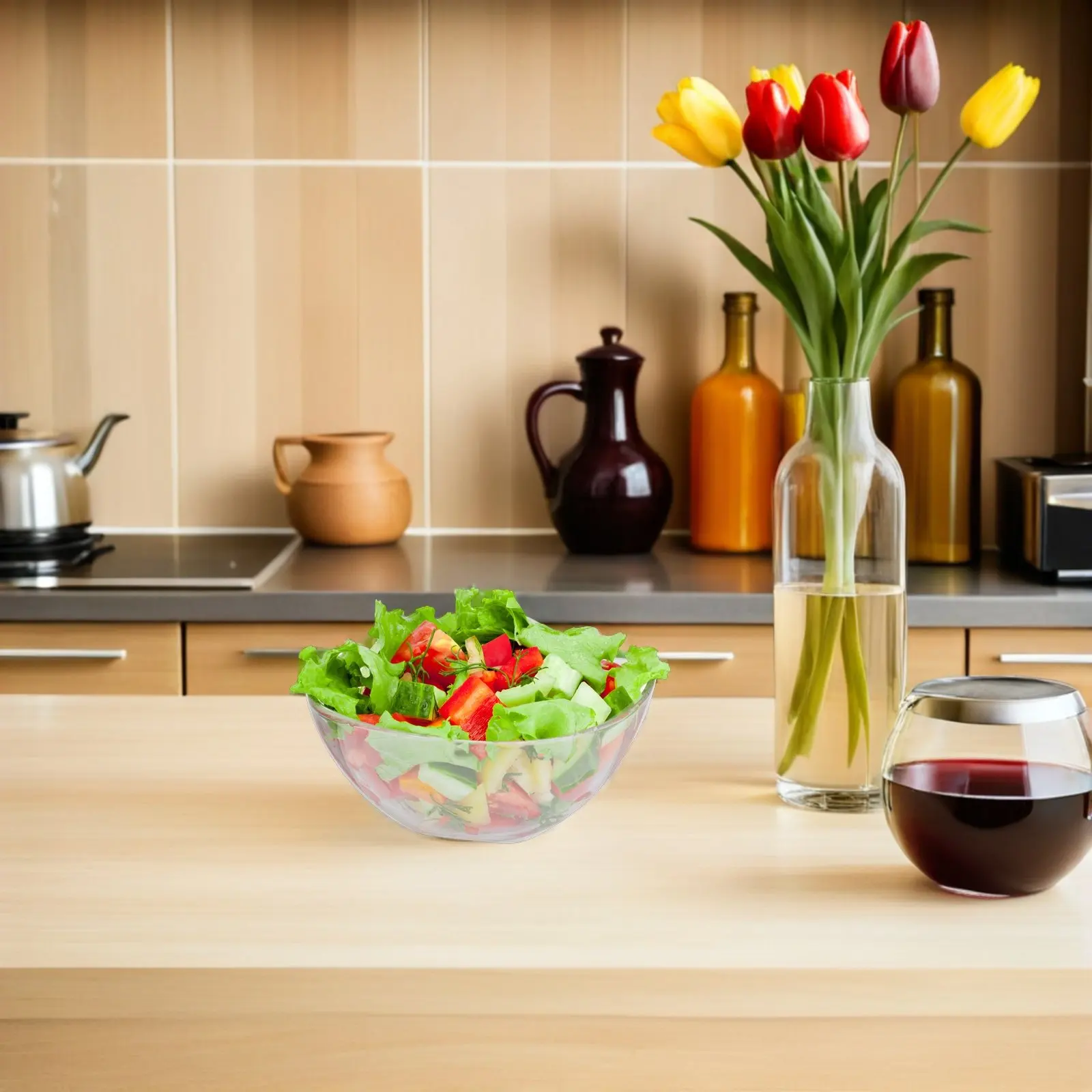 1Pcs Square Acrylic Salad Bowl Large Capacity Food Serving Bowl Smooth Bright Surface Shatter Resistant Chic Transparent Design