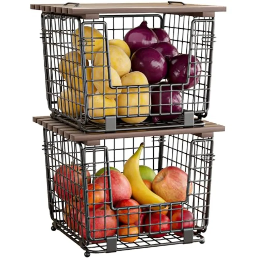 

Wire Storage Basket For Kitchen Pantry and Counter - Stackable Wire Organizing Bin For Produce, Vegetable - Countertop Potato,