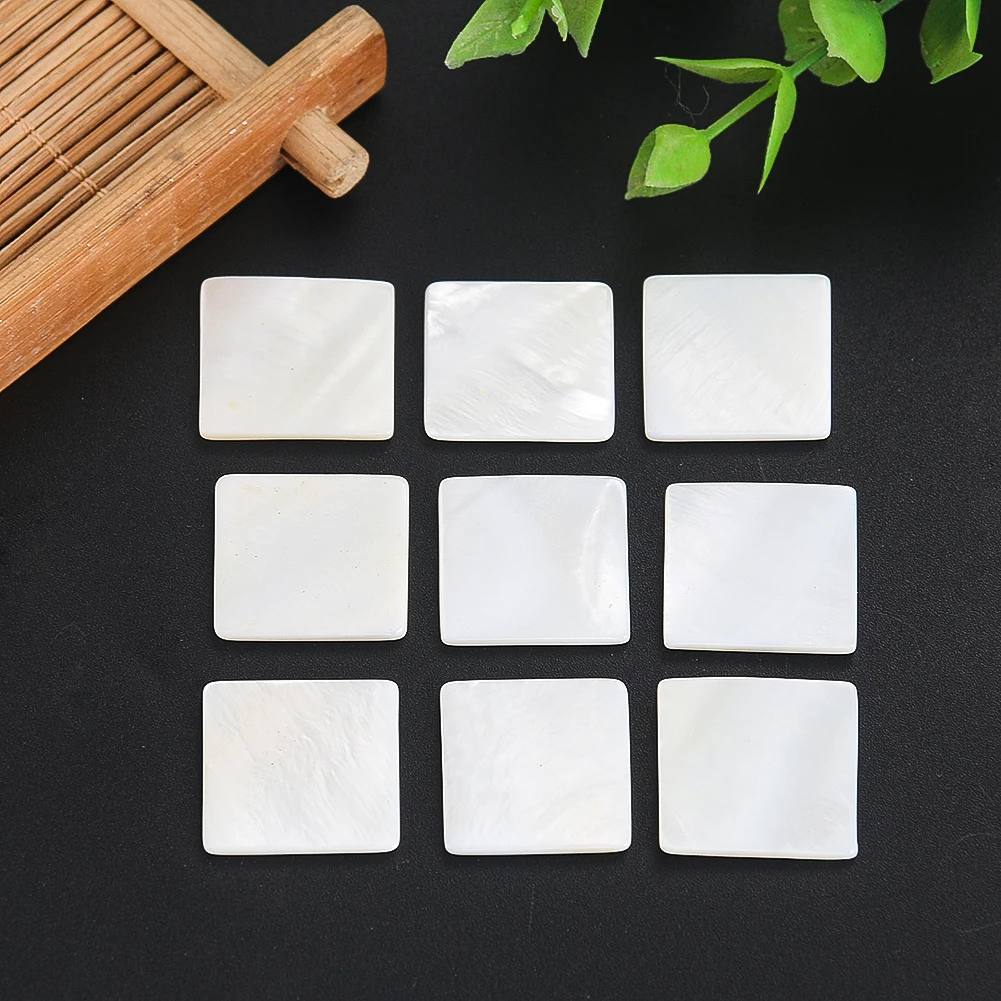 10pcs White Shell Pieces 20mm Square Mother of Pearl Non-Porous Mosaic Patch DIY Jewelry Inlay Accessory Scrapbooking Decoration