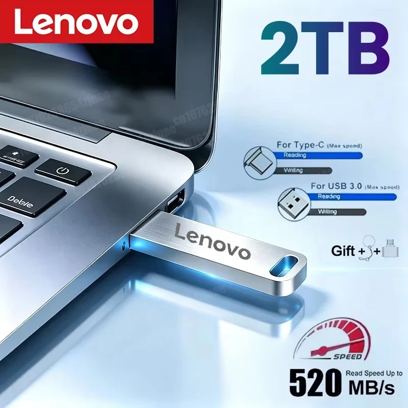 Lenovo Metal Memory Stick USB Flash Drive Adapter USB 3.0 256GB 512GB High Speed Metal Mini U Disk Pendrive 1TB 2TB U Disk 2026