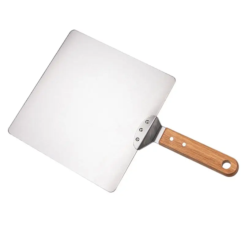 

A20F-Stainless Steel Pizza Shovel Pizza Oven Accessories Portable Multi-Function Heat-Resistant Wooden Handle Square Shovel