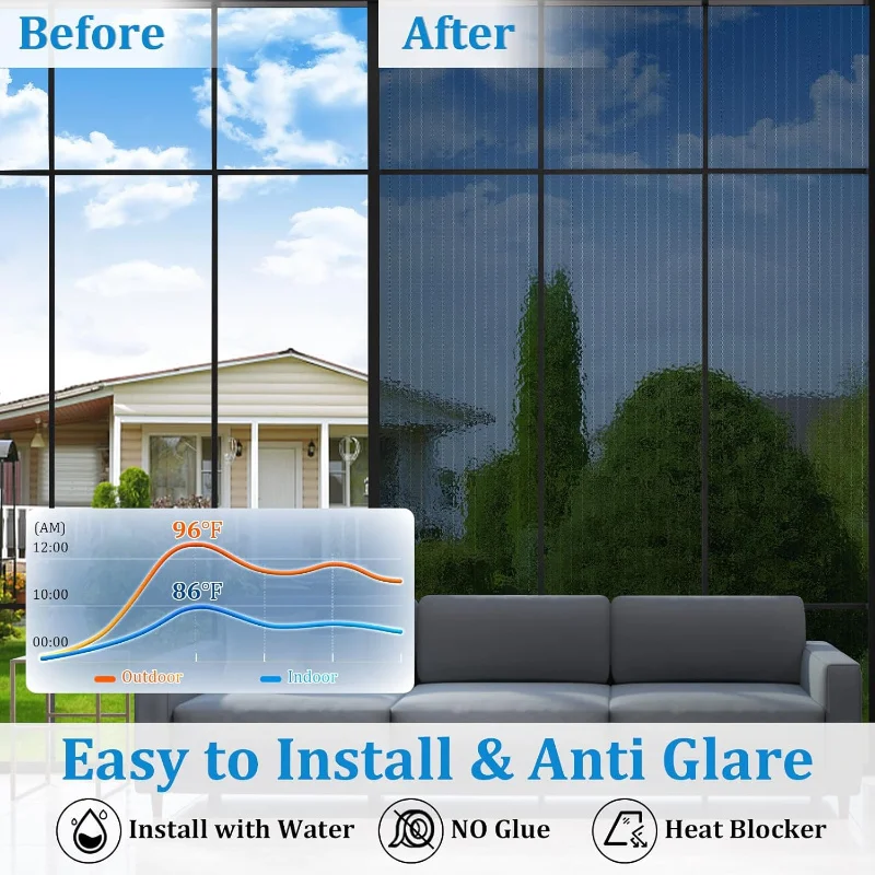 One Way Mirror Privacy Window Film Self Adhesive UV Protection Sun Block Removable for Living Room Home Glass Door