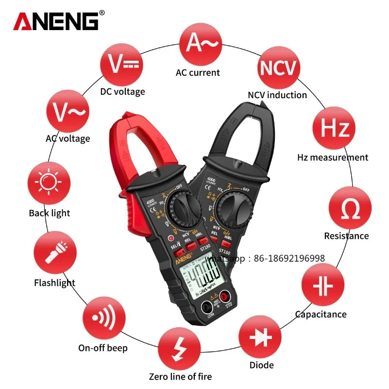 ST180 AC Current Clamp Meter  Digital 4000 Counts Multimeter Ammeter Voltage Tester Car Amp Hz Capacitance NCV Ohm Tool