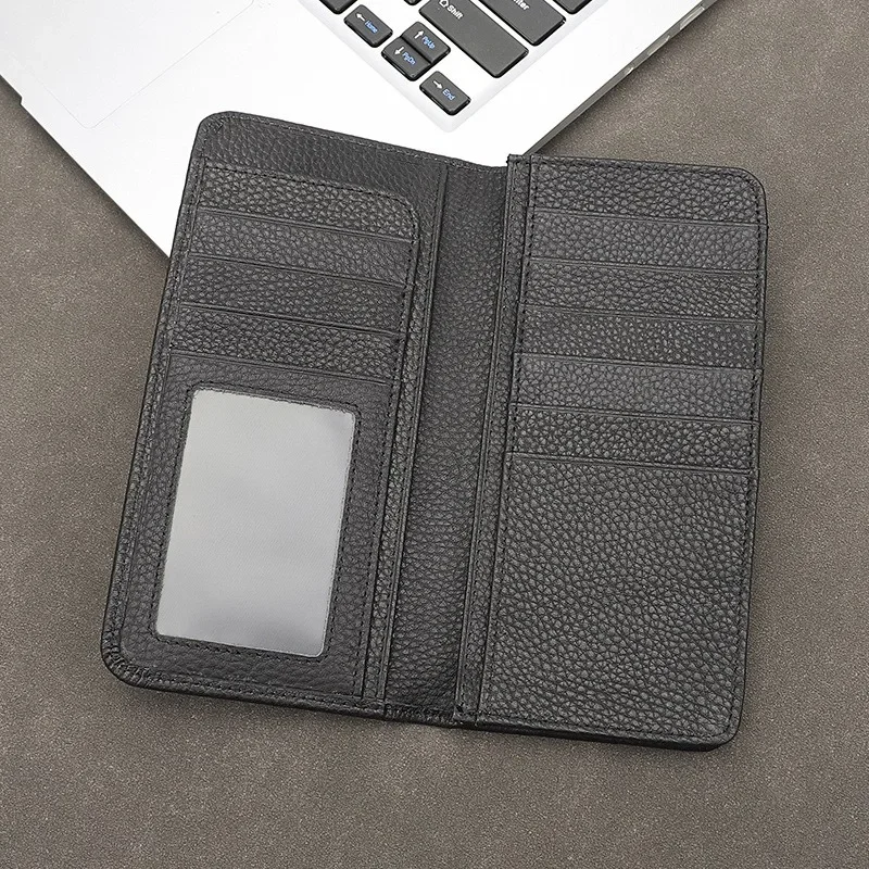 New Genuine Leather Men's Wallet Long Ultra-thin Wallets Korean Style Multi-card Slot Card Holder