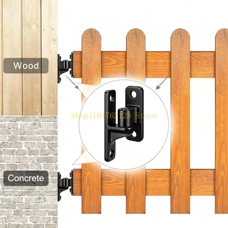 Gate Pin and Socket Mount Set Black Fence Hardware with Screws, Drilled Plate Layout for Farm Fence Repair and Garden Gate Work