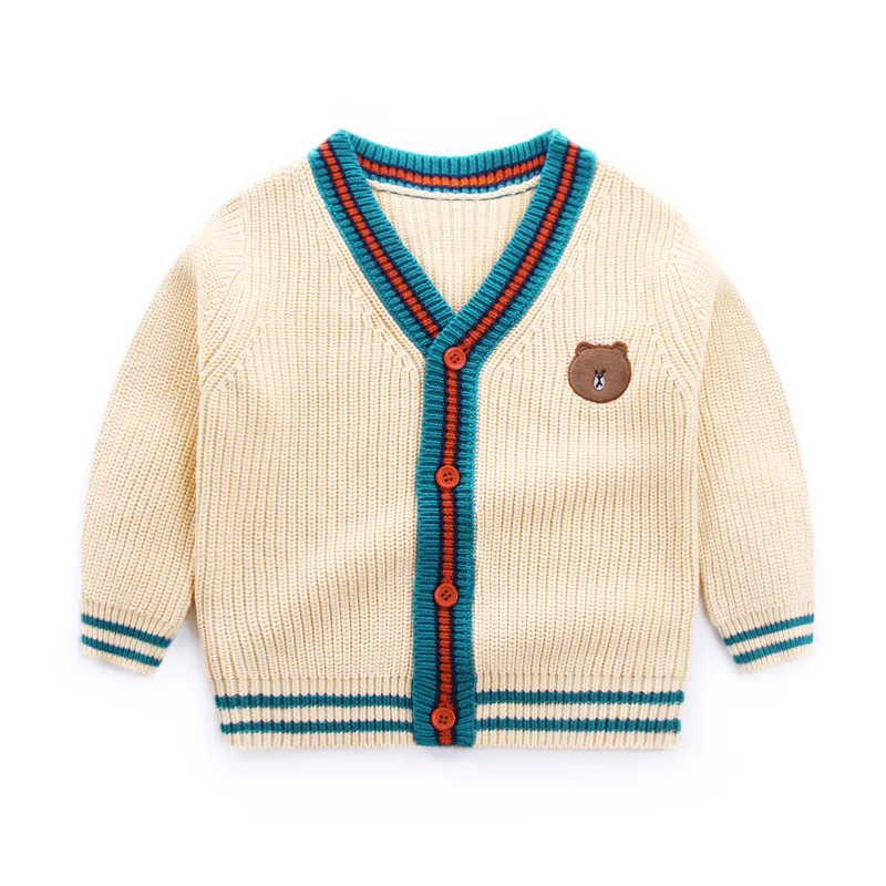 

Children Contrast Sweater New Little Bear Pattern Autumn/Winter Coat V-neck Cardigan Soft Knitted Warm Coat Youth Boy Sweater