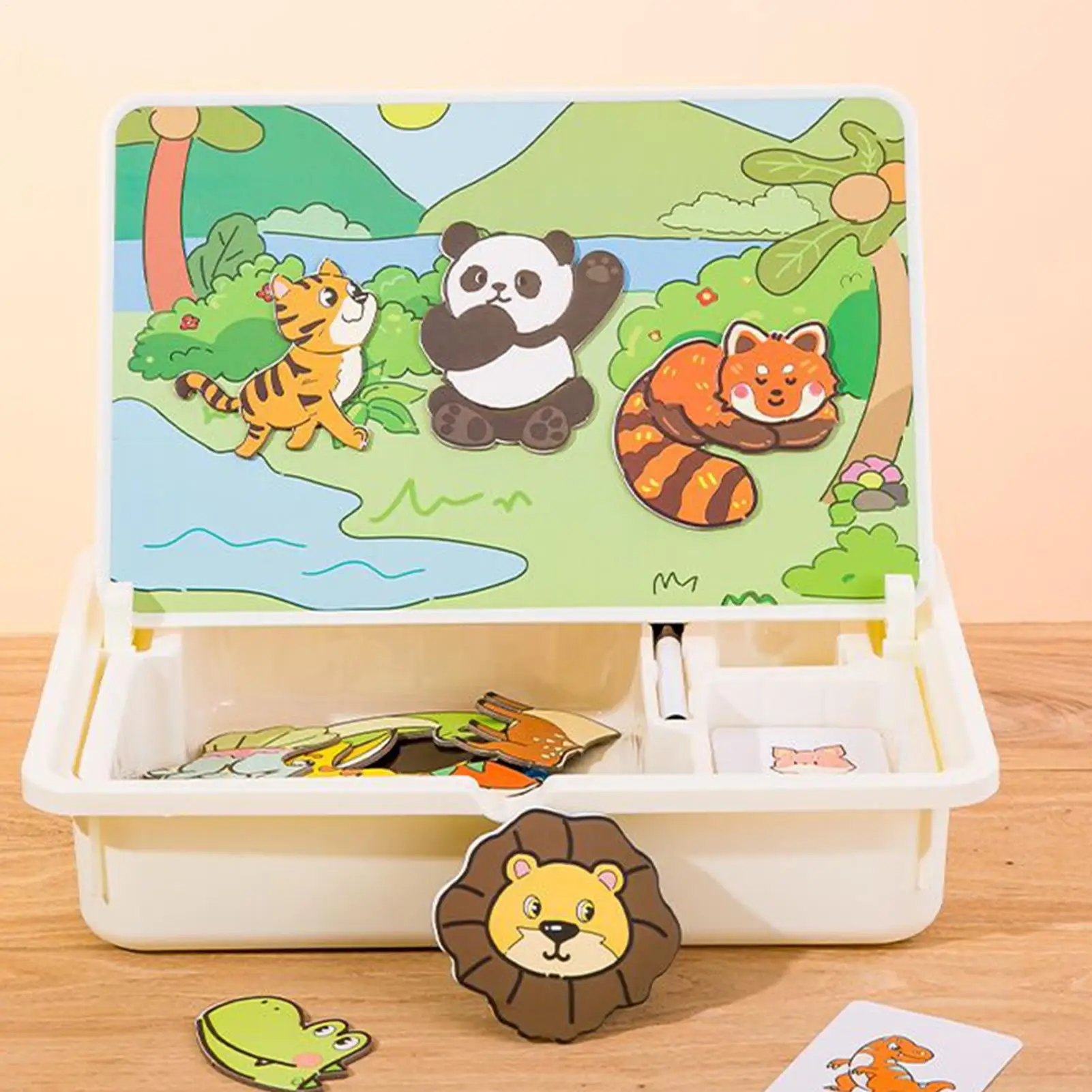 Boîte de Puzzle magnétique pour enfants en bas âge, jouets d'apprentissage, jeux de voyage avec étui de transport pour enfants d'âge préscolaire