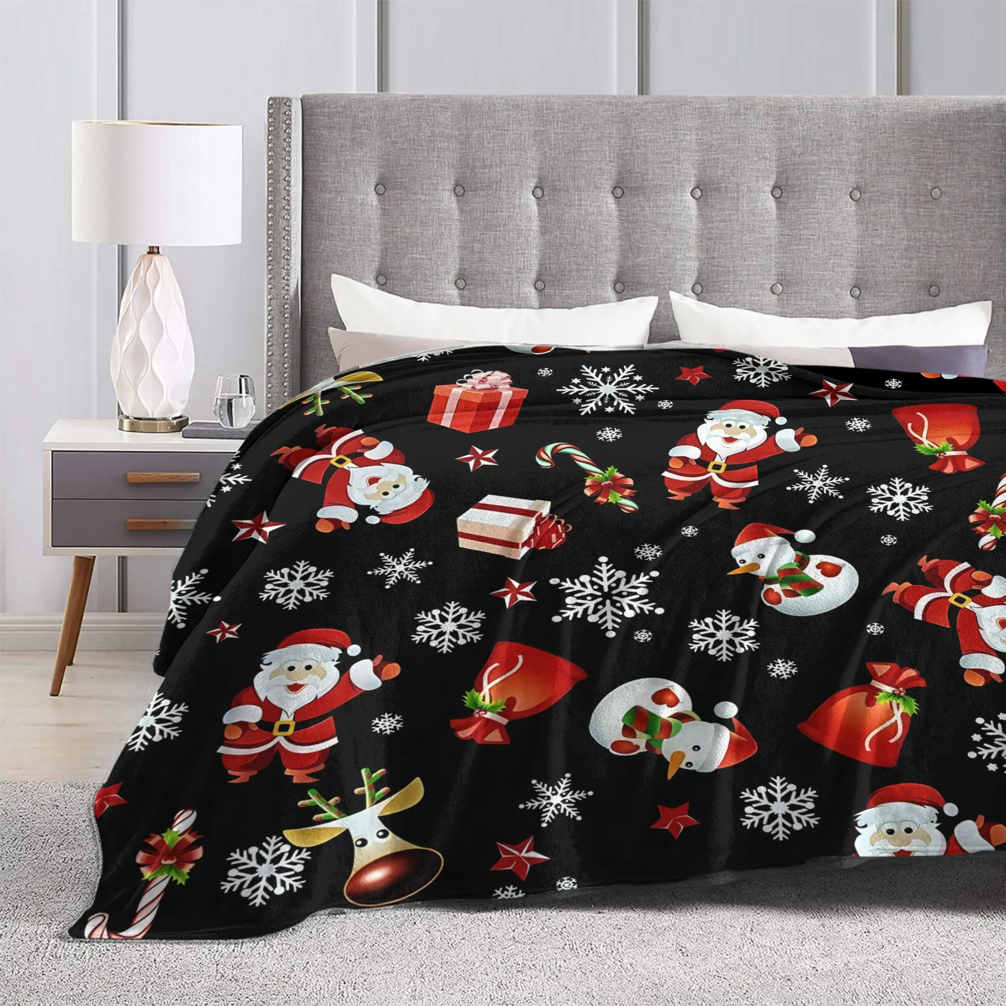 Festive Fun Christmas Warm Soft Blanket  Girls Boys Plush Throw Blanket Street Trend Home Decor Flannel Bedspread Sofa Bed Cover
