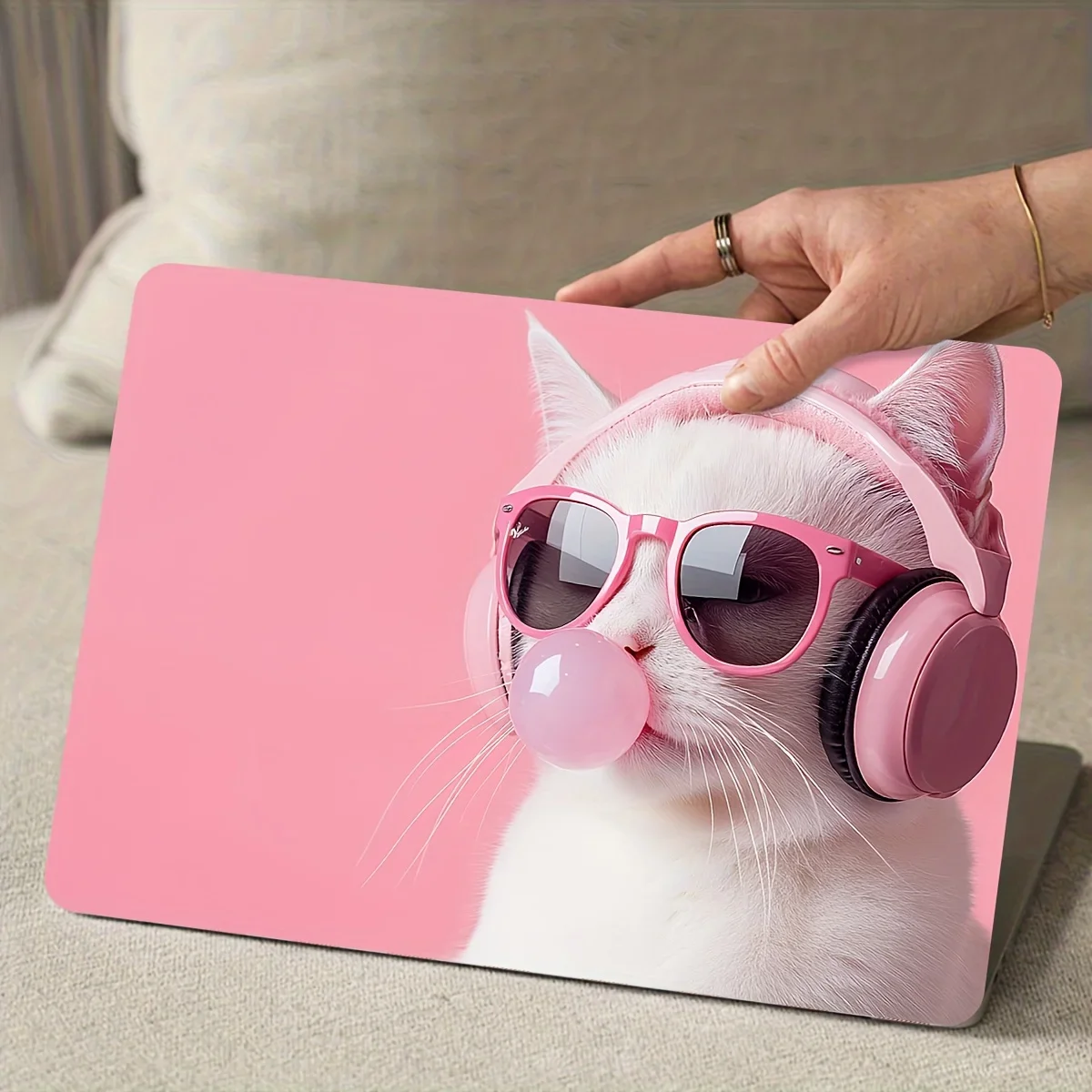 Vinyl Cute Cat Laptop Case Sticker, 2pcs/Set, Scratch Resistant DIY Art Case, Universal Netbook Skin Sticker