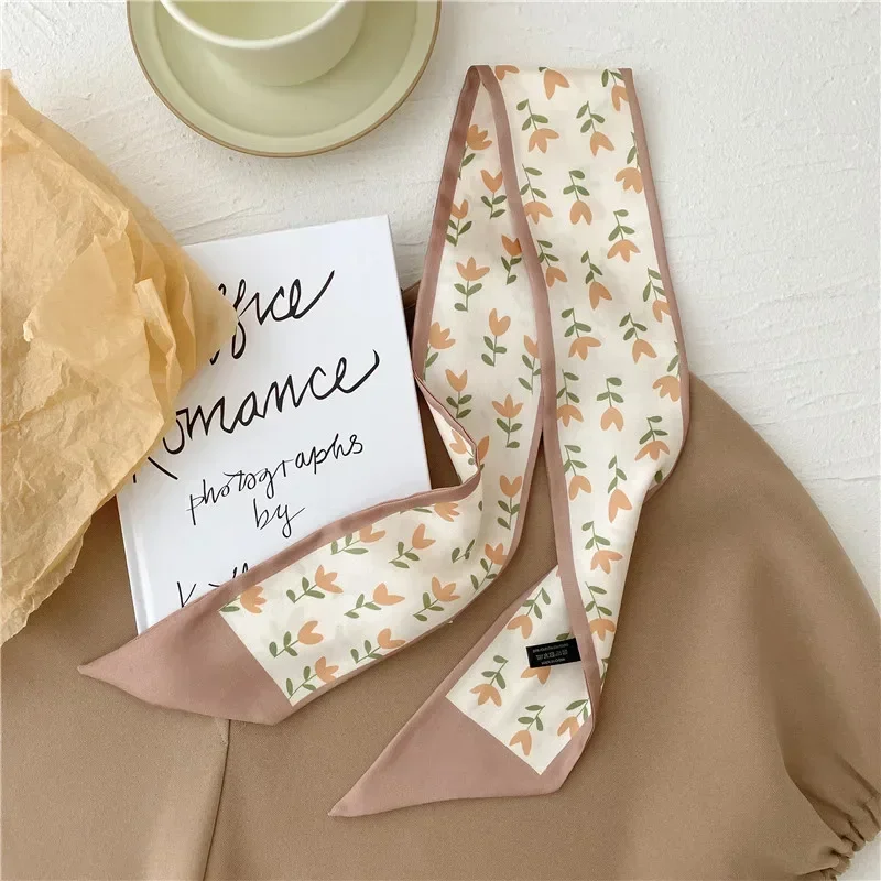 HighGrade Khaki Nude Color Series Silk Scarf HairBand Ribbon Tied-up Hair Long Bow Vintage Satin Ribbon Hair Accessories Scarves