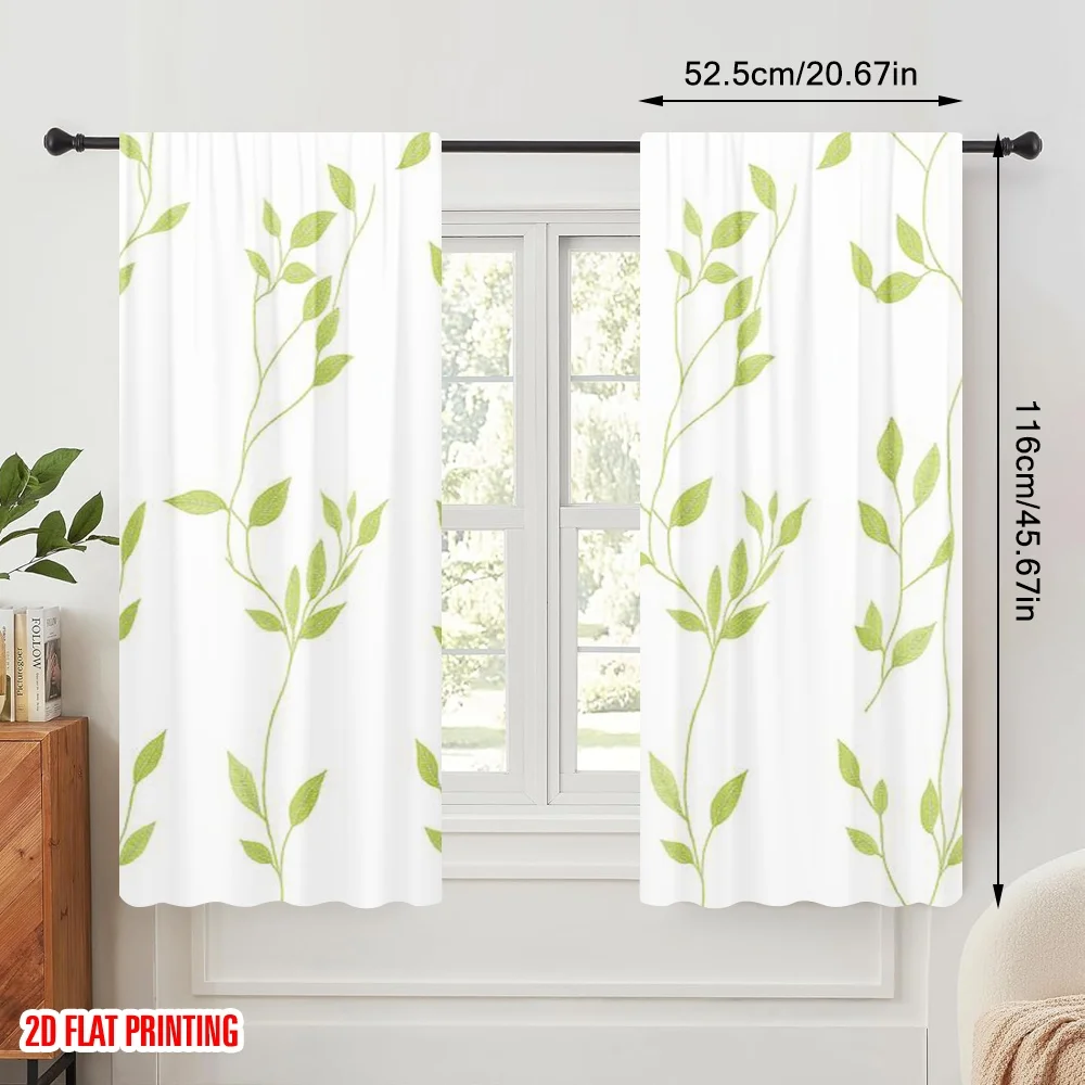 2pcs,2D plane printing Curtains Digital Printed Leafy Vines Polyester (without rod) Holiday Perfect for Bedroom, Kitchen, Office