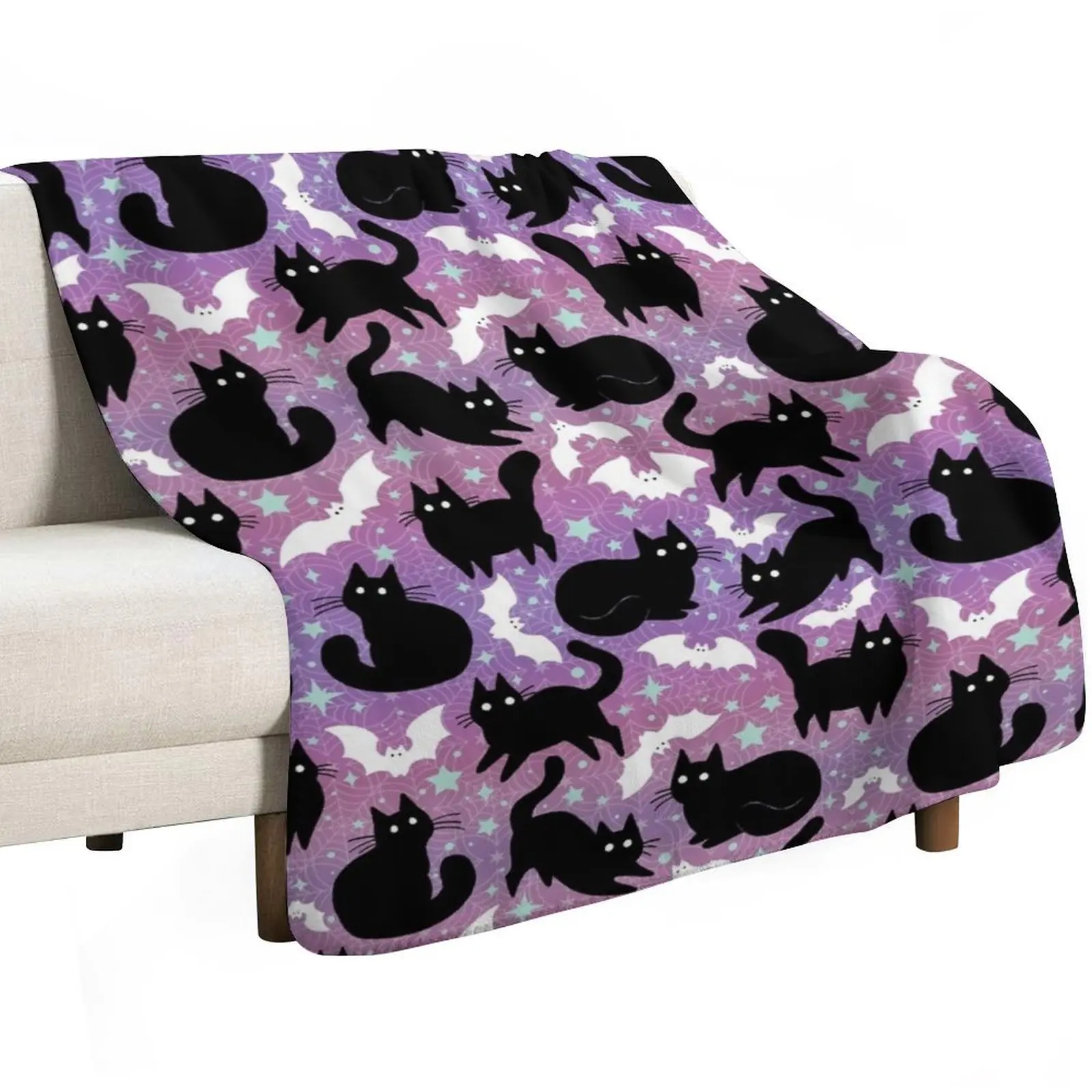 Pastel Halloween with Black Cats Throw Blanket Sofa Throw Nap Extra Large Throw Multi-Purpose Large warm for winter Blankets