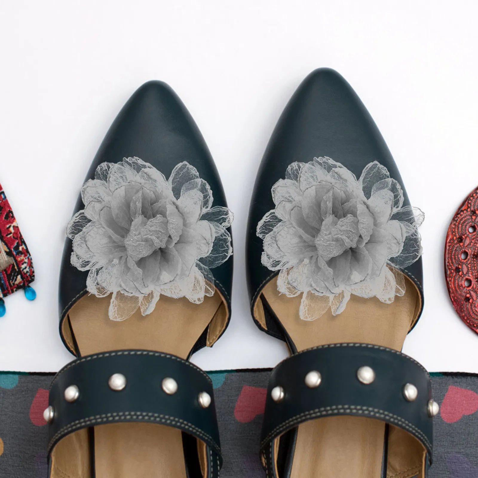 2Pcs Detachable Flower Shoe Clips Solid Color Buckles for High Heel Wedding Party Dress Shoes Stylish Shoe Decoration