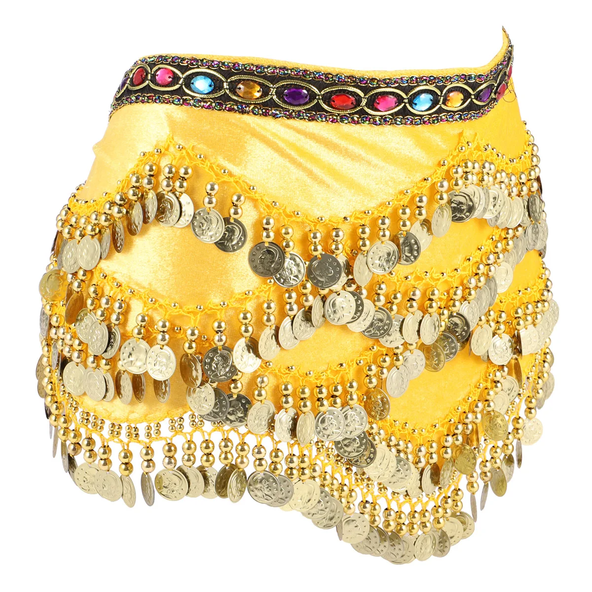 1 قطعة المرأة الرقص الشرقي وشاح الورك التفاف لامعة ديامانتي عملة ديكور خفيفة الوزن الأوشحة الأنيقة ملابس رقص اكسسوارات الأصفر