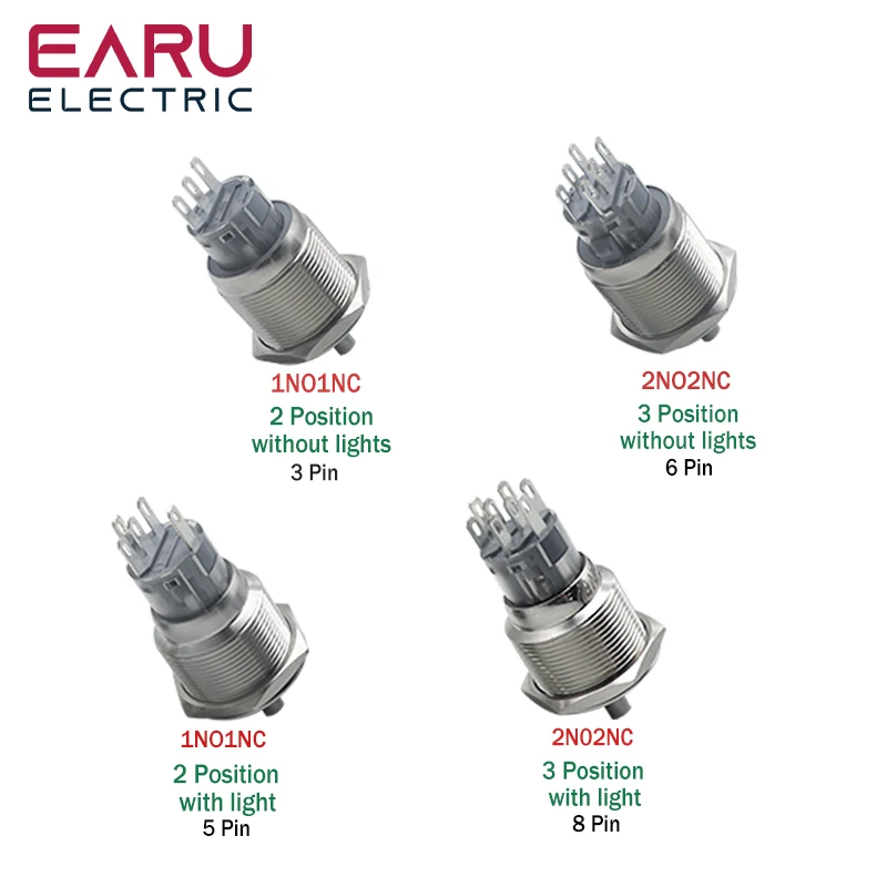 19mm 2 3 Positie Metalen Keuzeschakelaar Draaischakelaar Vergrendeling Drukknop Met 12 V 220 V LED Verlichte Schakelaar 1NO1NC Rood Groen